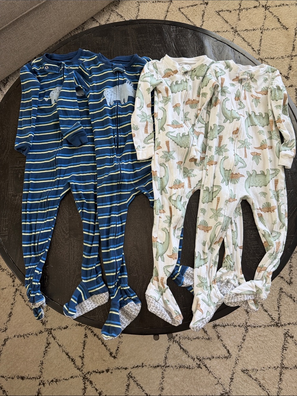 Carter's Blue Striped & White Dinosaur Footed One-Pieces (4 pack bundle)